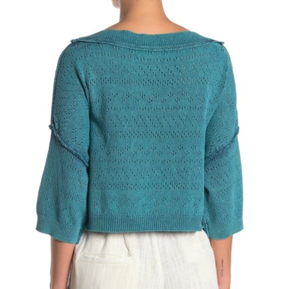 Free People Sandcastle Crop Sweater Blue New - Picture 2 of 4